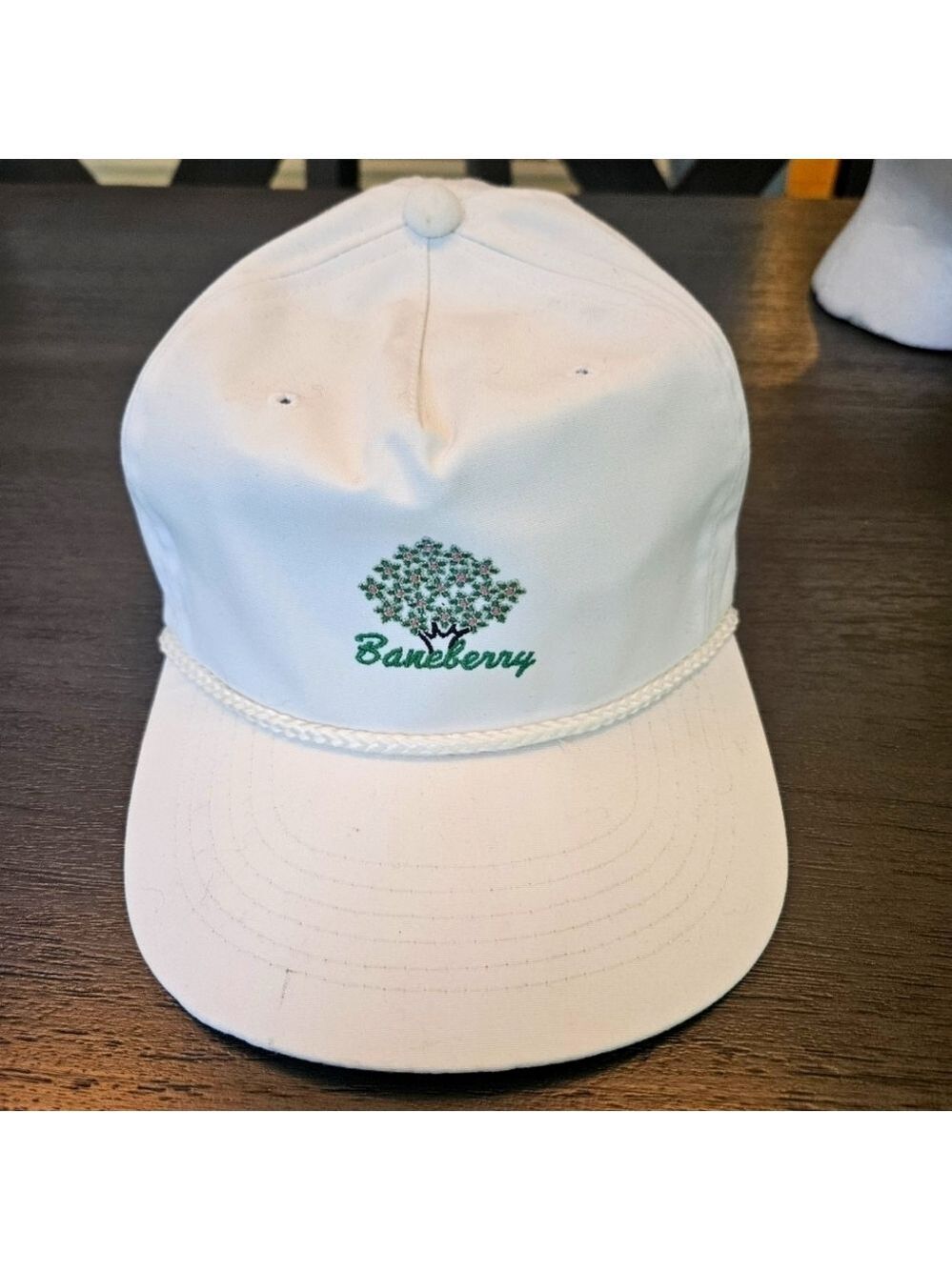 Aureus Golf Hat Baneberry White Green Lettering Tree Adjustable VGUC